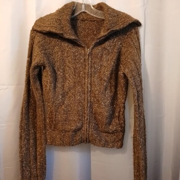 MAURICES Shawl Collar Cardigan Sweater Small Cable knit Brown Speckles Full zip - Picture 1 of 8